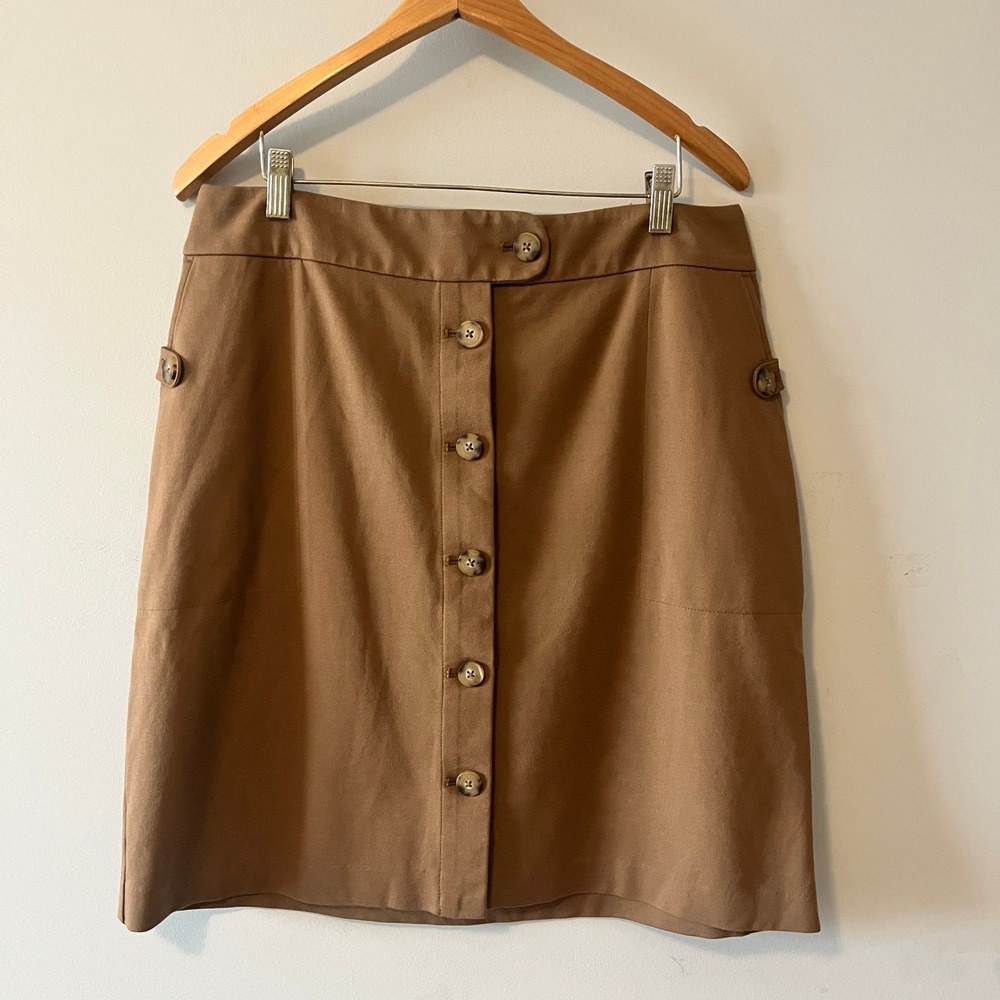 J. Jill Ponte Button Front Skirt A-Line Brown Medium Stretch Pockets